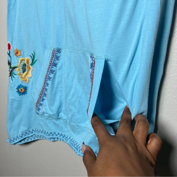Johnny Was Women Tunic Top‎ Small Blue Embroidered Cotton Front Pocket Hippie - Picture 3 of 12